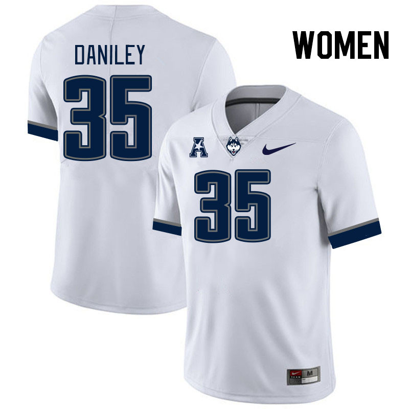 Women #35 Frank Daniley Uconn Huskies College Football Jerseys Stitched-White